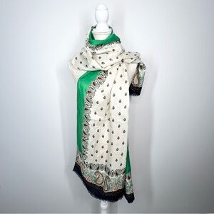 NWT Talbots Paisley Print Scarf Fringed Edge Wide Scarf